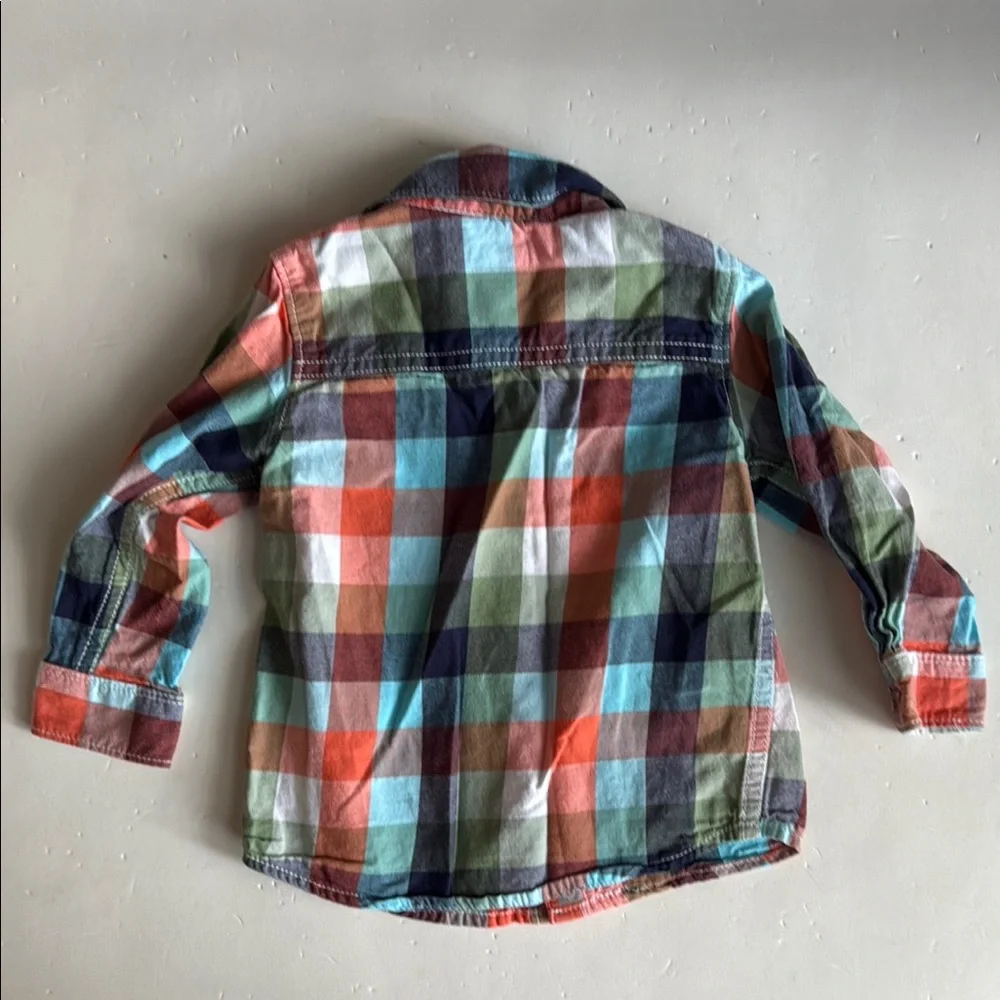 Carter's Colorful Blue,Orange & Green Plaid Button-Down Boys Shirt Size 12 Mo